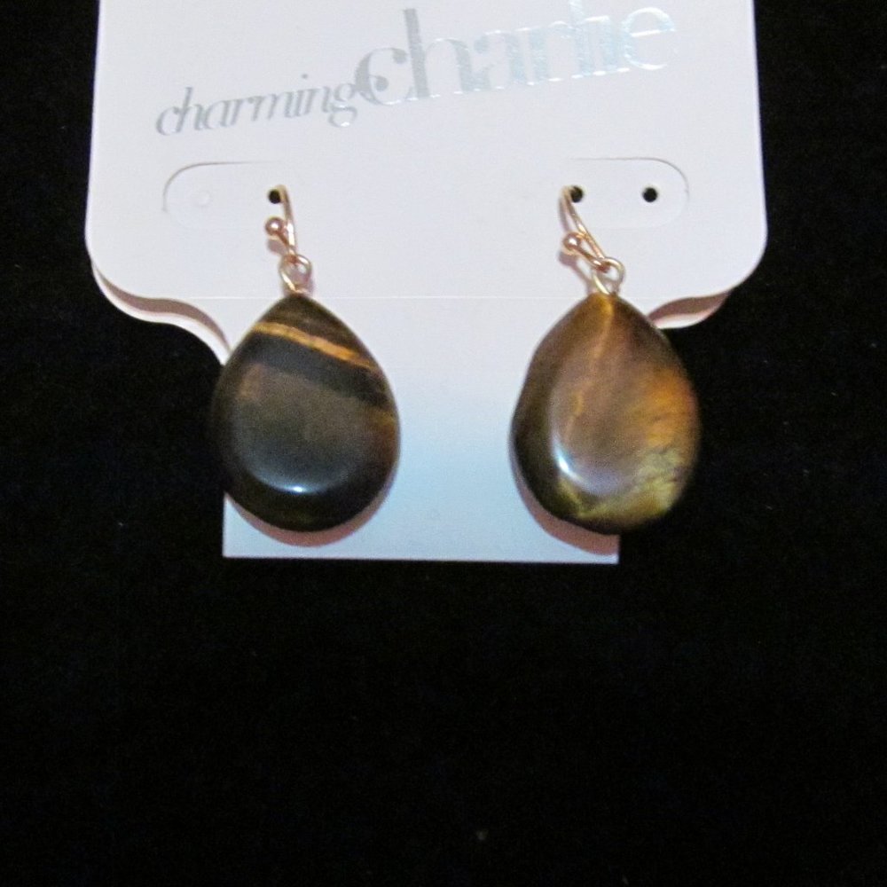 Pair of tigers eye pierced earrings new